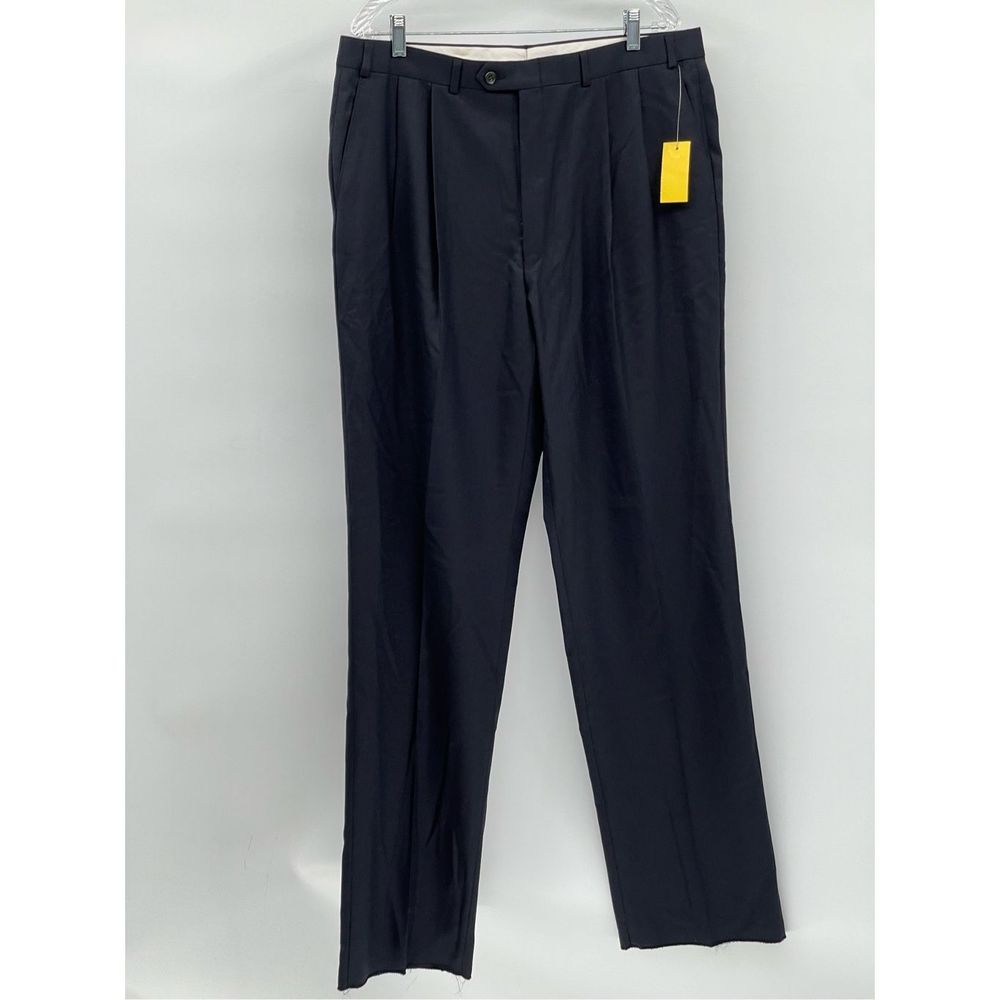 Lauren Ralph Lauren Dress Pants Pleated Wool Men 37 Waist Navy Blue Unhemmed New